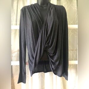 Athleta size S cross twist thin dark charcoal gray sweater with hood in VGUC